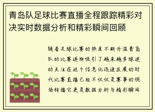 青岛队足球比赛直播全程跟踪精彩对决实时数据分析和精彩瞬间回顾